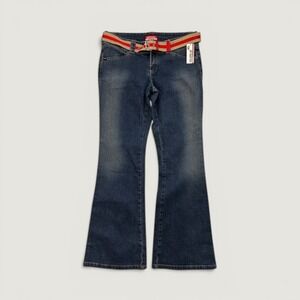 Unionbay Flare Jeans Womens 13 Blue NEW Super Low Rise Viva Stretch Belted